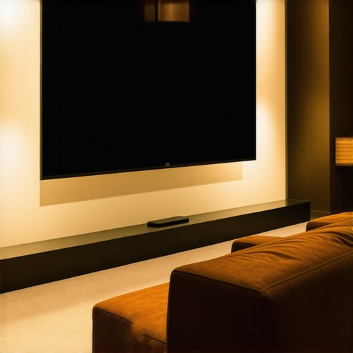 Modern home theater setup featuring a high-gain projection screen and ambient lighting
