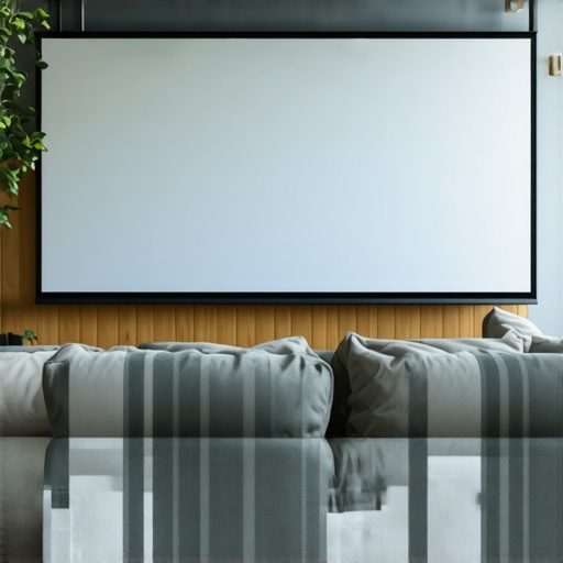 Projection screen in bright room demonstrating ambient light rejection capabilities.