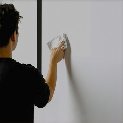 Person cleaning a projection screen with a microfiber cloth, highlighting delicate surface care