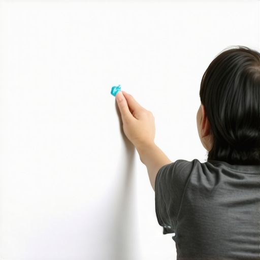 Person gently cleaning a projection screen with microfiber cloth in a cozy home theater
