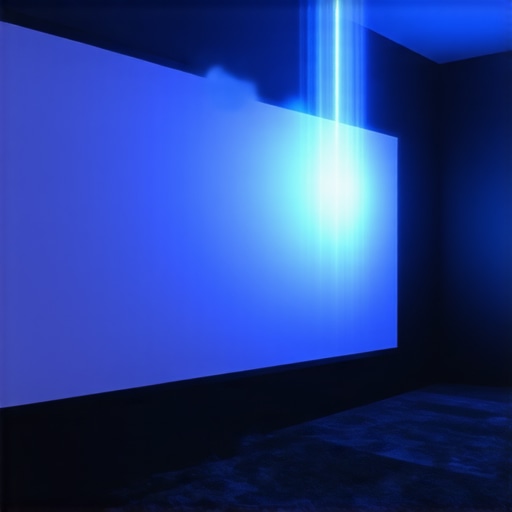 A modern home theater projection screen with high gain, showing sharp laser projections and minimal waviness.