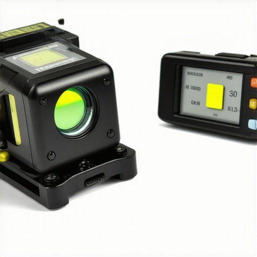 Laser level and light meter used for calibrating home theater projection system.