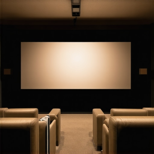 Diagram illustrating various projection screens and their gain levels, including fixed frame, pull-down, and ALR screens.