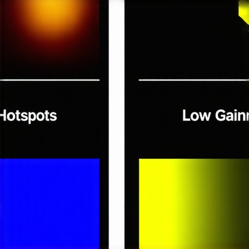 Side-by-side comparison of high and low gain projection screens demonstrating brightness uniformity.