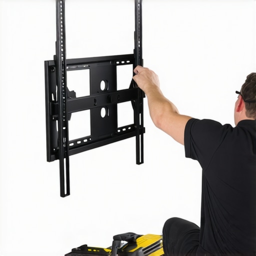  technician installing adjustable brackets on a curved wall for a flat screen