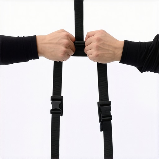 Hands adjusting tension straps on a fixed frame projection screen for flatness